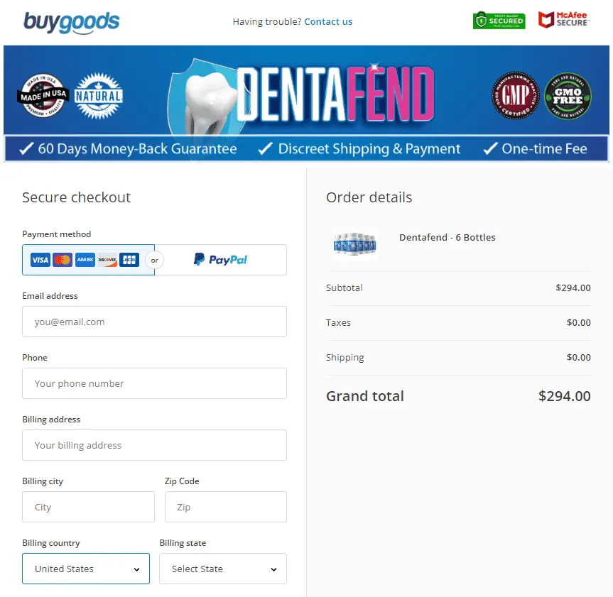 DentaFend order page